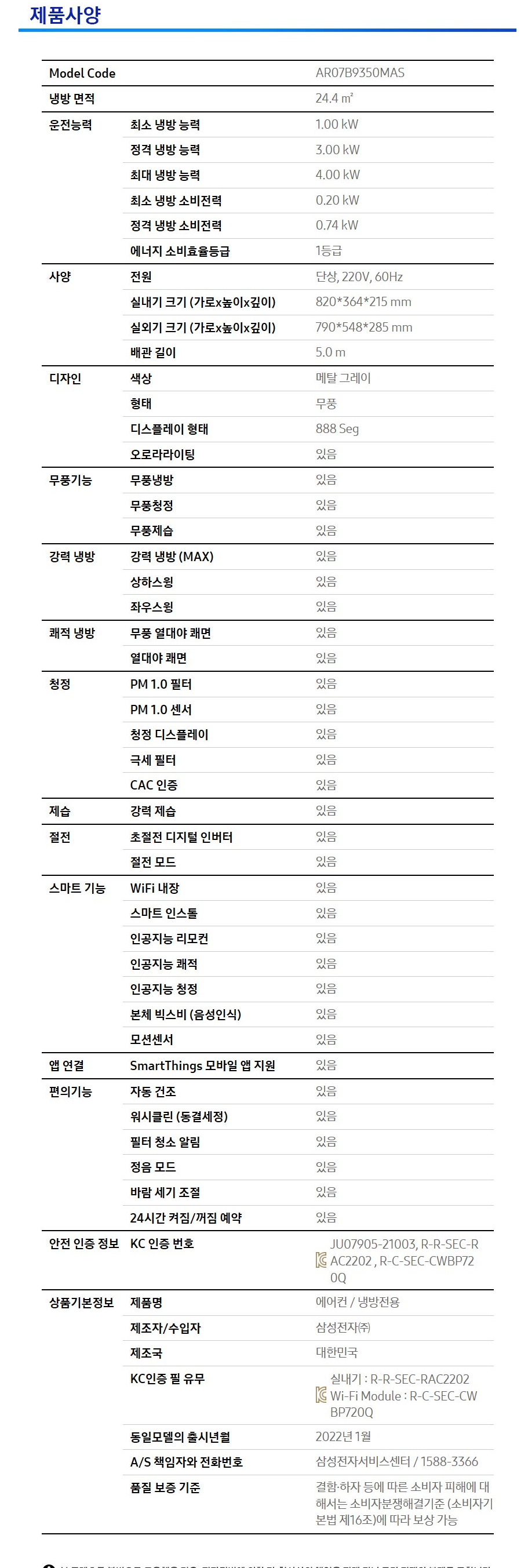 2022 와이드청정 벽걸이에어컨 7평형 메탈그레이