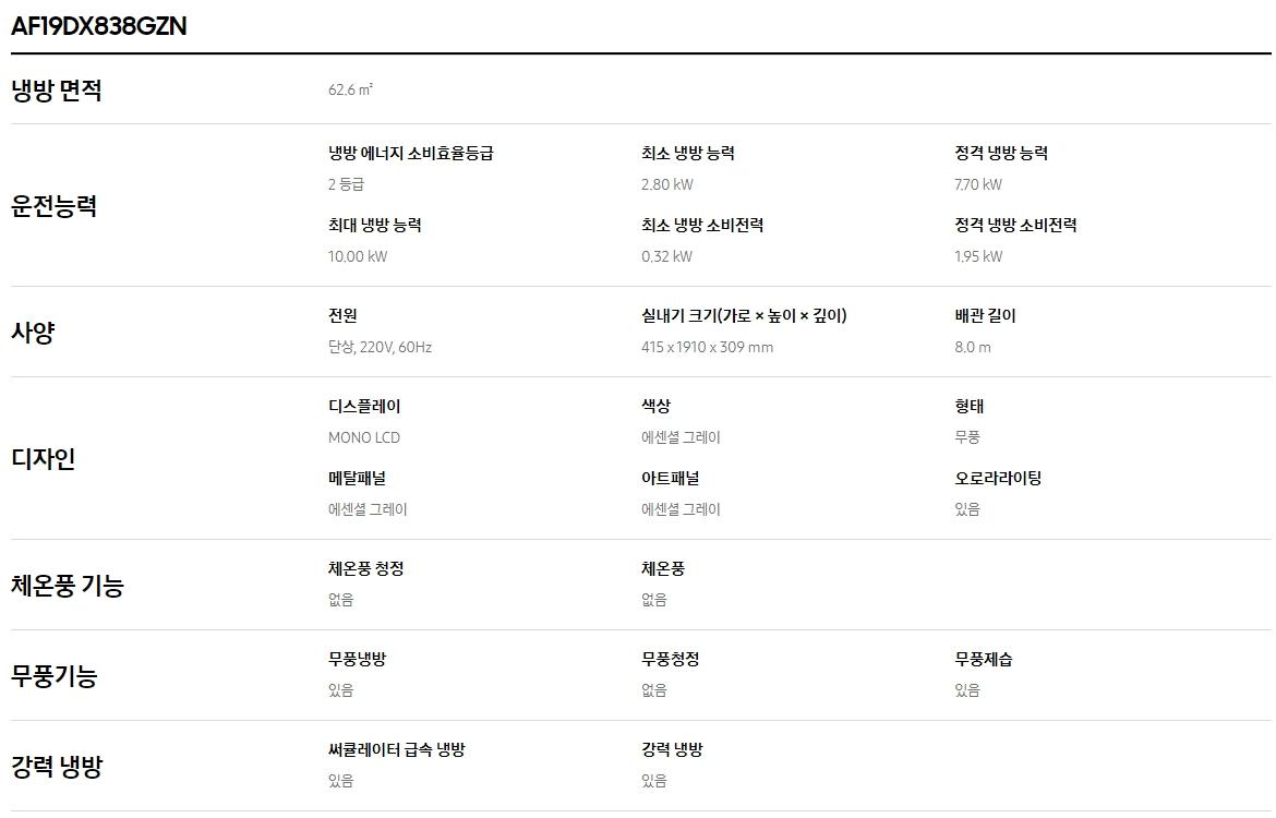 BESPOKE AI 무풍 갤러리 청정 2in1 에어컨 19평형+6평형_에센셜 화이트